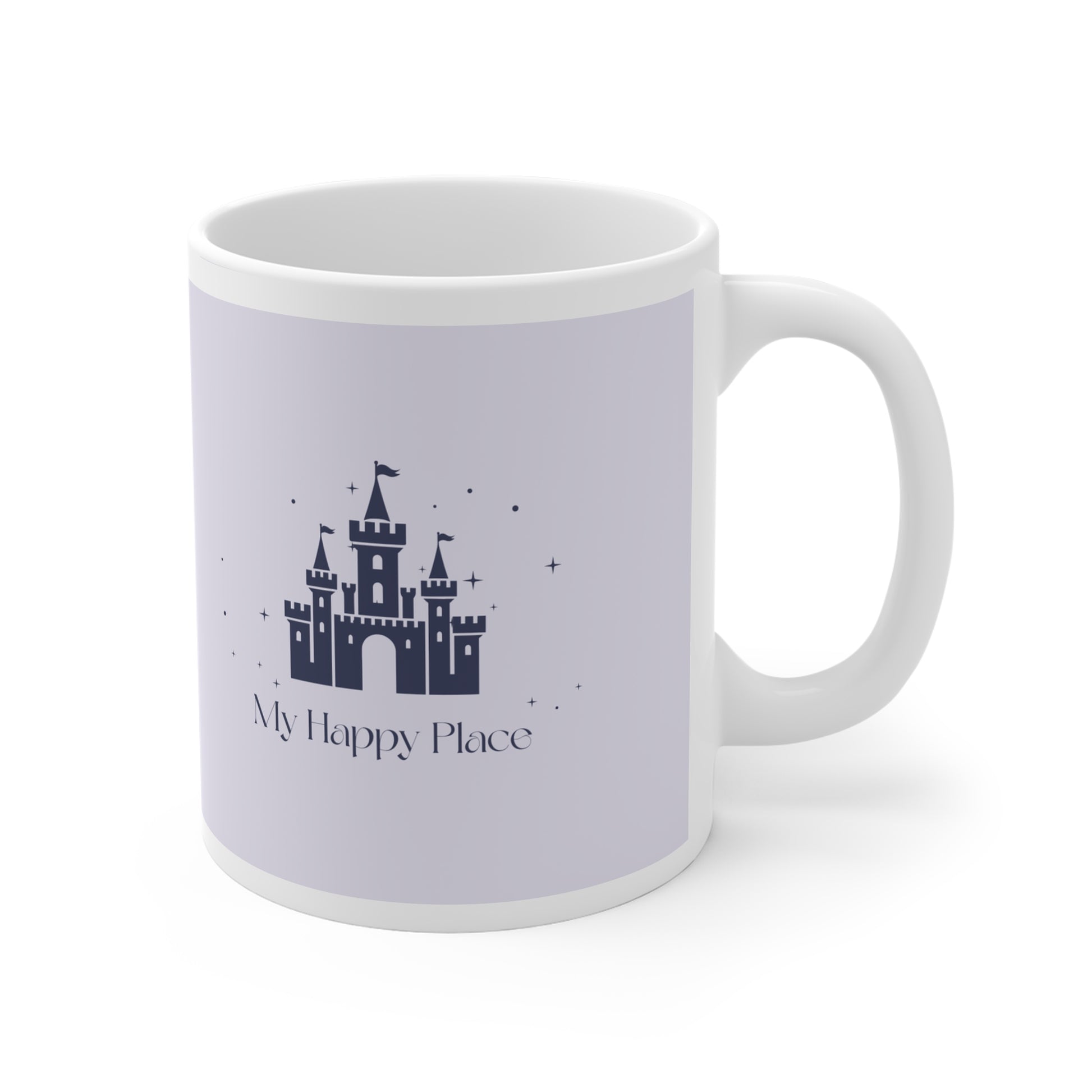 Fairytale mug with 'My Happy Place' quote in whimsical font
