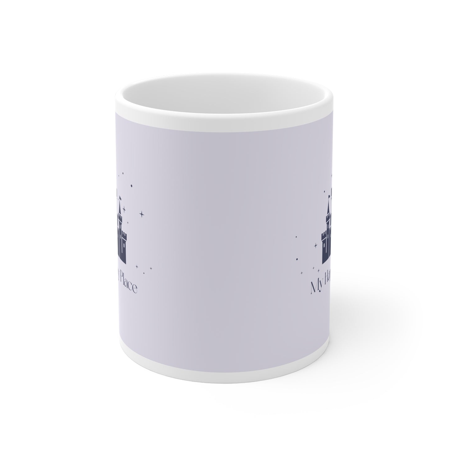 Fairytale mug with 'My Happy Place' quote in whimsical font