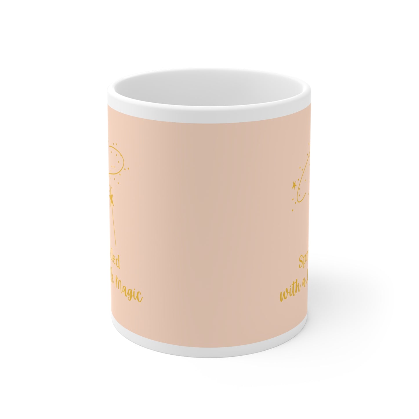 White ceramic mug with magical quote