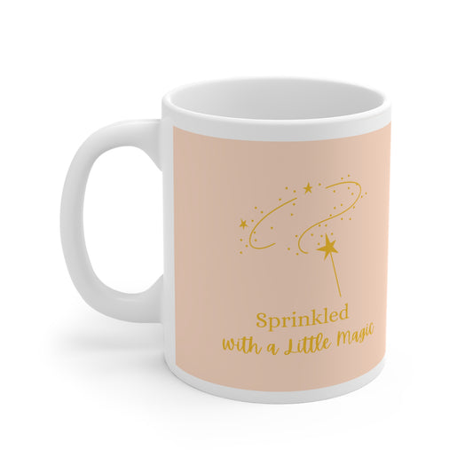 White ceramic mug with magical quote