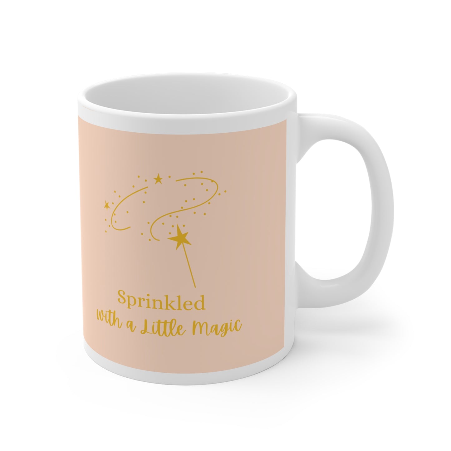 White ceramic mug with magical quote